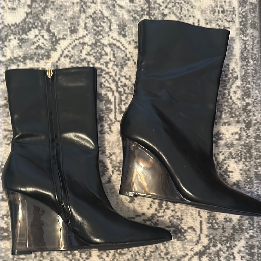 Black Wedge Heel Boots